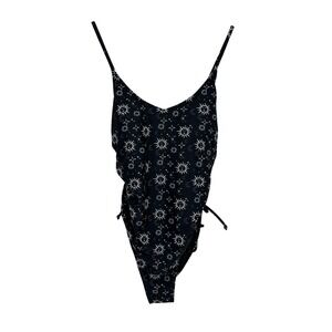 Cyn & Luca Celestial Sun Moon Star One Piece Swimsuit Black Ruched Women Size L